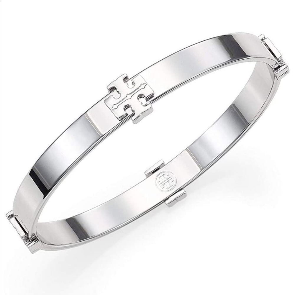 NWOT Tory Burch Logo Bangle Bracelet - Tory Silver